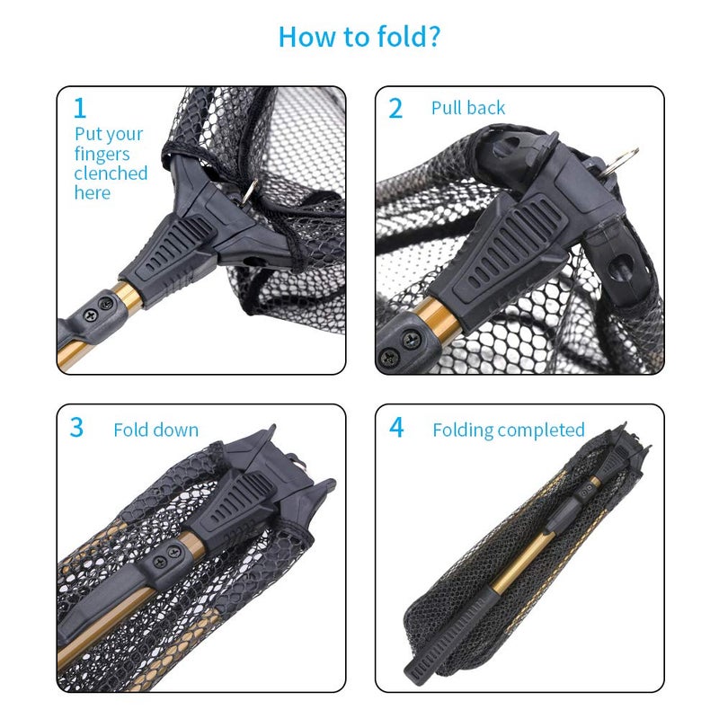 YVLEEN Folding Fishing Net - Foldable Fish Landing Net Robust Aluminum Telescopic Pole Handle and Nylon Mesh 16inch Hoop Size - Image 4